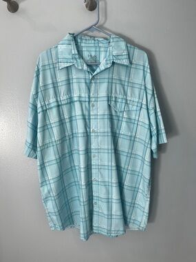 Huk Light Aqua Plaid Short-Sleeve Button-Down Shirt